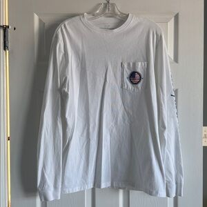 Vineyard Vines Long Sleeve white cotton T-shirt, men’s Small front & back flag